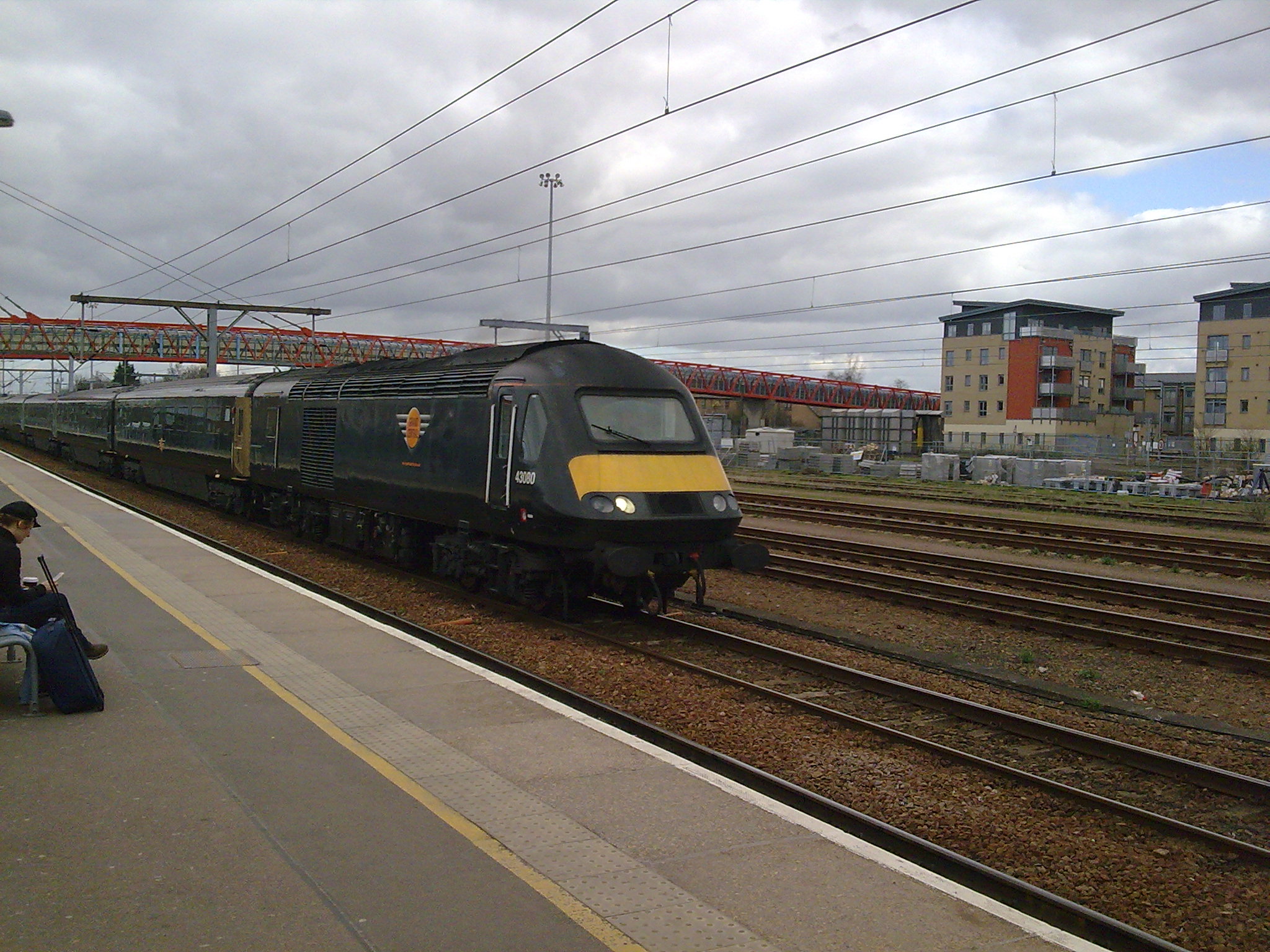 Grand Central HST with power car 43080 leading, arriving in platform 1 at Cambridge