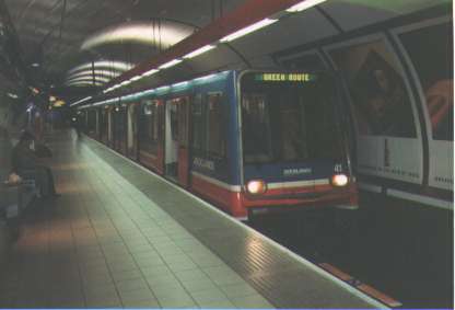 DLR train waiting to depart from Bank