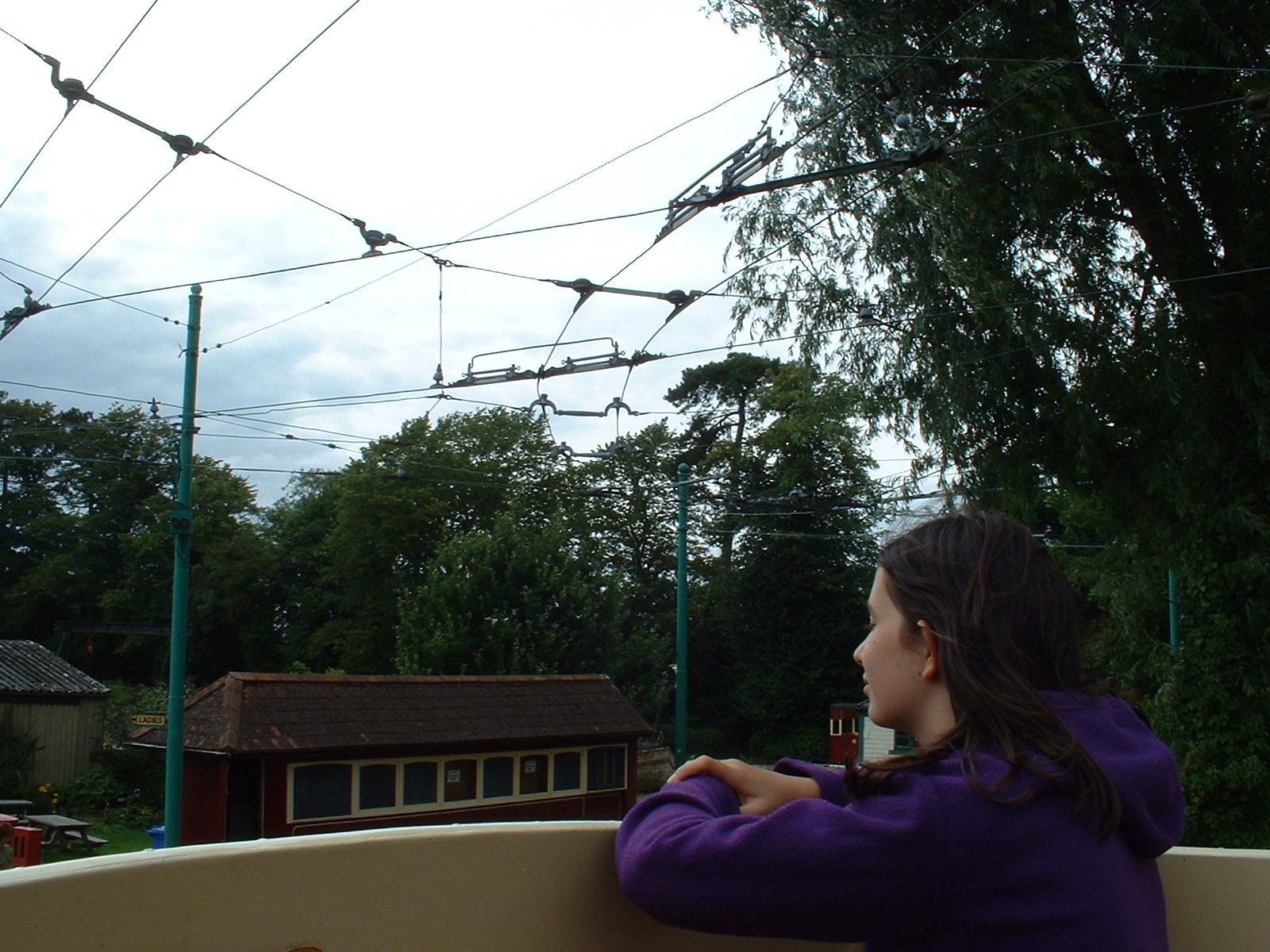 View of the overhead from Bournemouth open top trolleybus 202