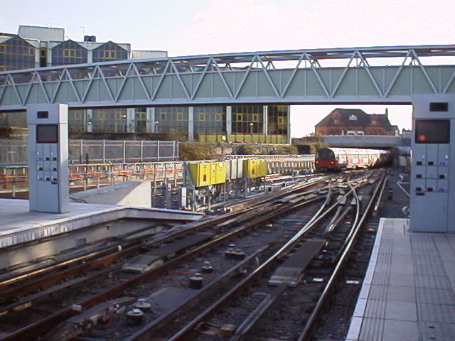 Jubilee line train arriving at Stratford